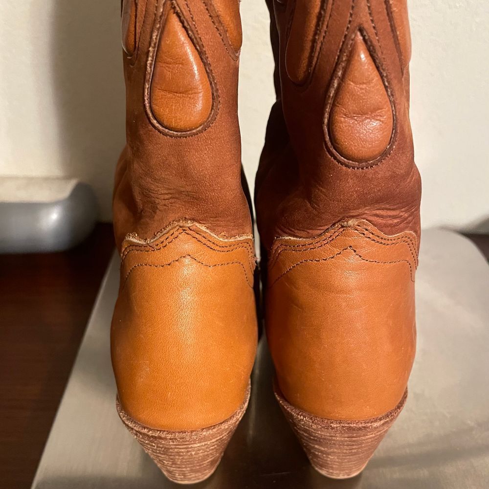 Frye Bear‎ Claw cowgirl Western block heel Boots cognac Leather 4.5 - Picture 7 of 16
